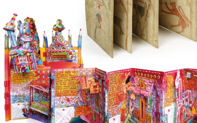 Serenade to Chaucer, Paul Johnson Colourful concertina pop-up card