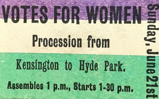 Ticket for Women’s Sunday, 21st June 1908 Votes for Women flyer from 1908